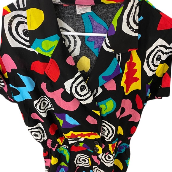 80's vibe multi color romper with collar size M - Picture 3 of 5